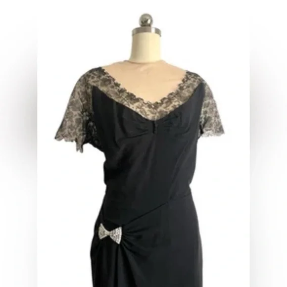 Amazing Vintage 80s Black Cocktaildress Elegant 50s Pin up Style Wiggle  Dress M